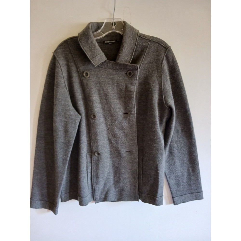 Eileen Fisher Gray Felted Double Knit Pea Coat Merino Wool Sweater